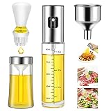 Olive Oil Sprayer and Dispenser with Silicone Brush for Cooking, Spray Bottle Set, Glass Dispenser, Mister, Salad, BBQ, Kitchen Baking, Roasting, Air Fryer, 2 Pack, (KP02)