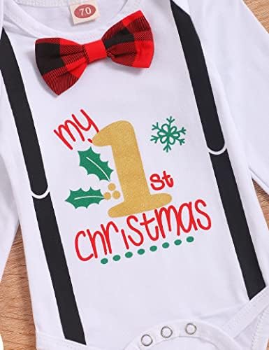 My First Christmas Newborn Baby Girl Boy Clothes Set Gentleman Infant Romper Tops Bodysuit Pants Hat Outfit Set 3PCS