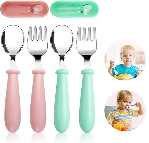 Catálogo para Comprar On-line Cubertería infantil los mejores 10. 46 Slzhds 4 Unidades de Tenedor y Cuchara, Utensilios para Niños, Cubiertos de Acero Inoxidable para Niños, Acero Inoxidable y Silicona de Grado Alimenticio, Apto para Niños...