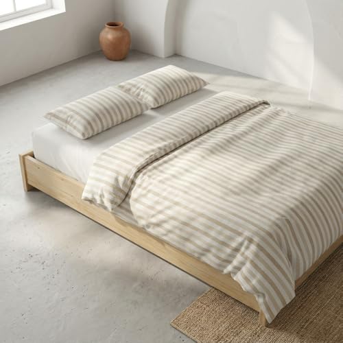 Parure de lit 180 cm 100 % coton rayures taupe avec taies 50x95 - 2