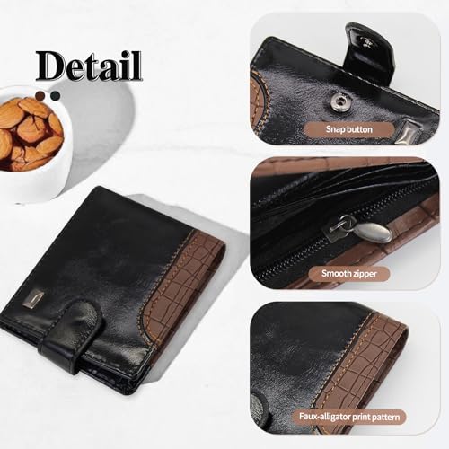 Men's Leather Wallets, Minimalist Bifold Wallet for Men, Card Holder Wallet with ID window and Coin Pocket (Black)3