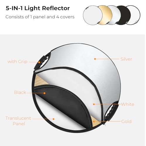 K&F CONCEPT 5in1 Faltbar Reflektor Fotografie mit Tasche&Handgriff 80CM – Ansicht 2