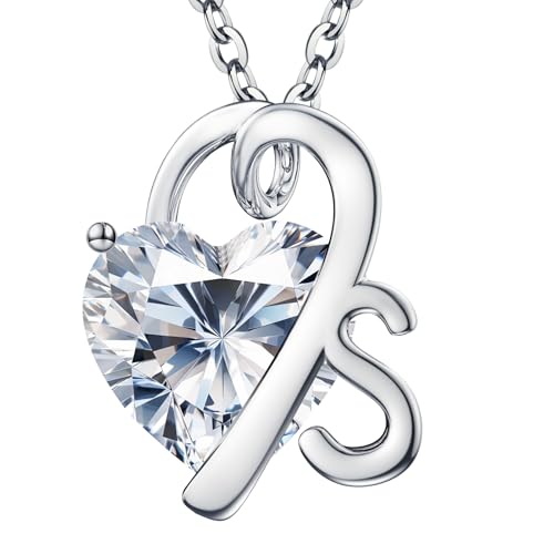 Image of ForeverLove Heart Necklaces for Women, 4-2 Carats Heartshap Moissanite, Silver Pendant Jewelry, Anniversary Birthday Gifts for Wife, Girlfriend, Daughter, Mom