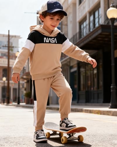 Image of 2-6T Toddler Baby Boy Clothes Long Sleeve Hooded Pullover Colorblock Sweatshirt + Pants 2pcs Fall Winter Outfit Set