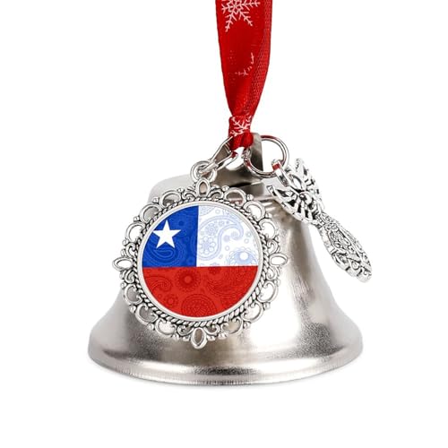 Chilean Flag Paisley Pattern Funny Christmas Bell Ornament Cute Xmas Tree Hanging Pendant Decoration for Holidays Party