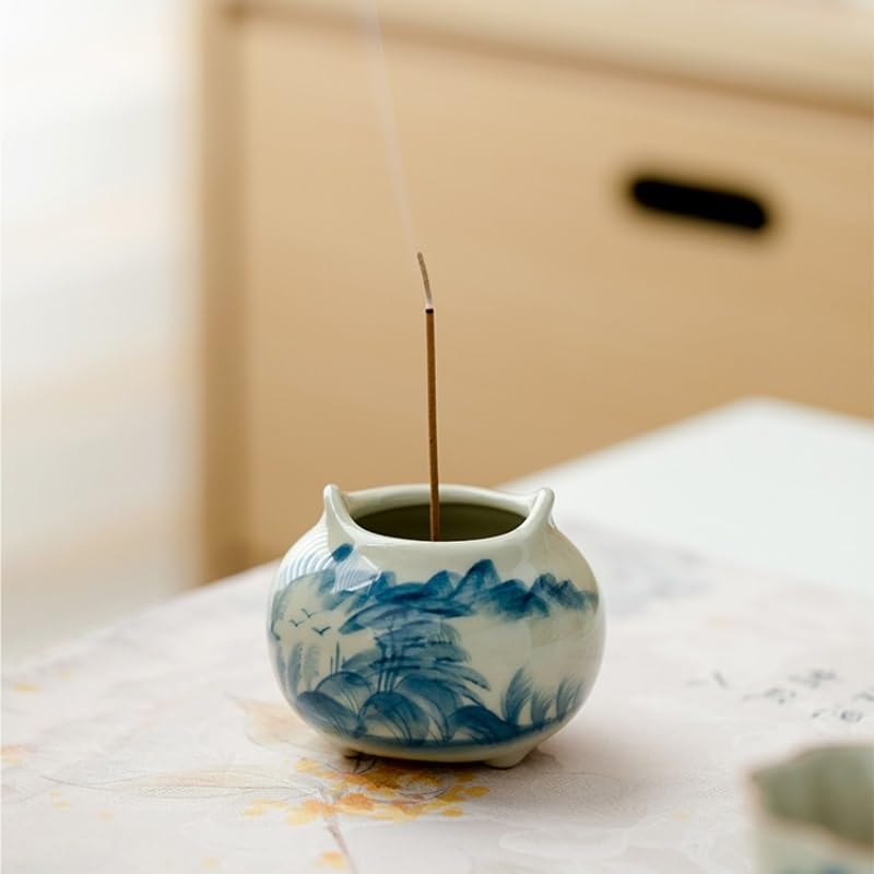 Quemador de Incienso Quemador de incienso pintado a mano con esmalte de hielo, quemador de incienso pequeño de dos orejas, estufa pequeña de madera de agar china, decoración de escritorio de estudio Q