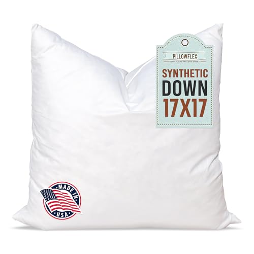 Image of Pillowflex Synthetic Down Pillow Insert 17x17 in - Karate Chop Pillow | Small Square Sham Form, Plush Polyester Cotton Blend, Cloud-Like Comfort, Clump-Resistant Fill, Smooth Elegant Finish