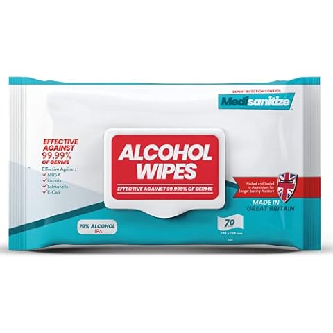 Antibacterial 70% Alcohol Wipes for Fast Acting Hand Sanitising and Surface Cleaning - Wipes for Disinfecting and Sanitising - 70 Wipes per Packet Cover