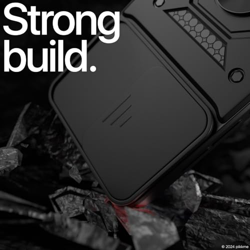 Image of Pikkme D10 Tough Armor Bumper Case | 360 Protection Case | Sliding Camera Shield Cover & Ring Holder Stand Back Cover for Samsung Galaxy M05 / A05 / F05 (Black)