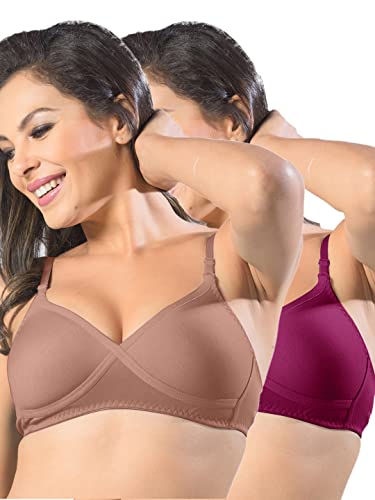 Image of SONARI Violet Womens Non Padded Regular Cotton Bra | Wire-Free, Medium Coverage, Sewn-in Bump for Natural Lift, Polycotton Blend Fabric, Hook & Eye Closure, Adjustable Straps