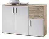 Griffe aus stabilen Kunsstoff Stella Trading Kommode Garderobenschrank Weiß, Eiche Sonoma Nachbildung, BxHxT 120 x 82 x 35 cm