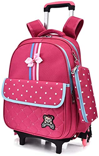 MAJOZ Bolsa a Granel Muchacha del Muchacho de la polea Primaria Oxford Mochila Desmontable Tela Telas bajo presión Reducida Carrito de Tres Ruedas Pueden Subir escaleras Mochila,Pink