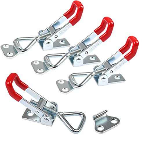 4 Pack Adjustable Toggle Clamp, 220 Lbs/100 KG Holding Capacity Heavy Duty 4001 Style Toggle Latch Hasp Clamp for Door, Box Case Trunk, Smoker Lid Jig, Quick Release Pull Latch