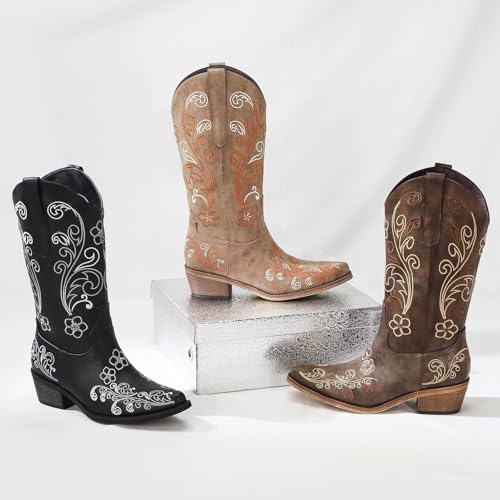 Image of Cowboy Boots for Women, Pointed Toe Chunky Heel | All-day walking comfort design, versatile for daily outfits, country music festivals and western style occasions
