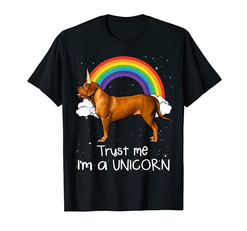 Rainbow Dogues de Bordeaux Trust Me I'm A Unicorn Dog T-Shirt, Black