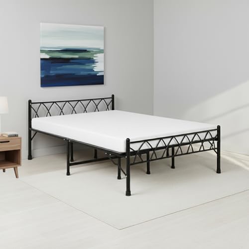 Image of DELITE KOM Mario Metal Bed | King Size Folding Metal Bed (6.4ft x 6ft) Foldable, Portable, No Installation | Strong Steel Frame | Powder Coated | for 75 inchx72 inch Mattress | Glossy Black |1 Year Warranty