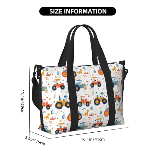 Laptop Tote Bag for Women Work - Cute Cartoon Tractor Print Weekender Overnight Bags for Women Travel, Gym Duffle Bag for Men, Personal Item Crossbody Travel Bags for Men Carry On2
