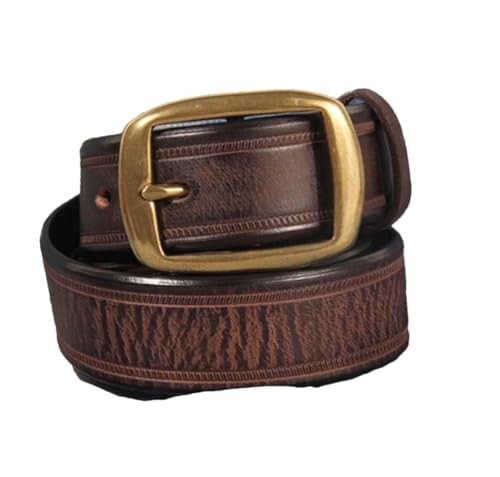 Men Solid Leather Belts Retro Brass Pin Buckle Belt Daily 3.3cm Leather Belt