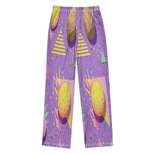 90s Style Geometric Glitter Pattern Pajama Lounge Pants with Pockets Sleepwear Soft Elastic Waist PJ Bottoms 6-14 Years Multi2