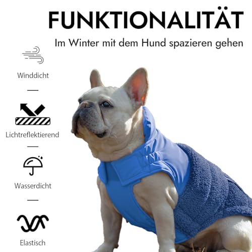 SGSPET Hunde-Wintermantel, Warmes Polsterfleece, Weste mit Geschirr, Wasser-Winddicht, reflektierend, bequem, verstellbar, für kleine/mittel Hunde (Blau, XS(Chest 32cm))