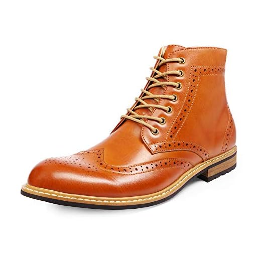 Bruno Marc Men's Dress Ankle Motorcycle Boots Wingtip Leather Lined Derby Oxfords Bergen-01 Brown Size 12 M US
