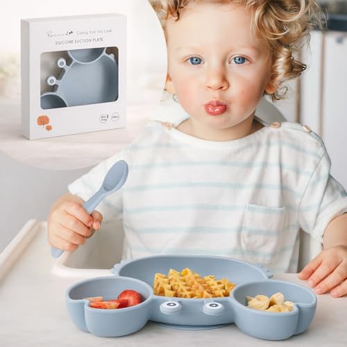 ROCCED Crab Suction Plate with Spoon & Fork Set (Dusty Blue) — view 5
