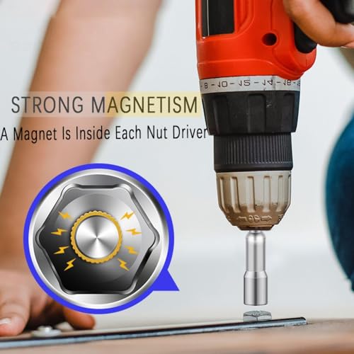 Image of RUIAN 5 /16 Nut Driver Set, 8mm Hex Strong Magnetic Impact Ready 5 /16 Power Drill Bit Nut Driver Set Socket Adapter 1 /4 inch Shank, 15-Piece