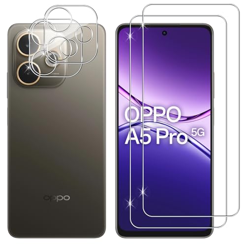 Lutree para OPPO A5 Pro 4G/5G Cristal Templado, 2+2 Piezas Protector de Pantalla + Protector de Lente de Cámara, Dureza 9H HD Anti-Arañazos Vidrio Templado Película Protectora