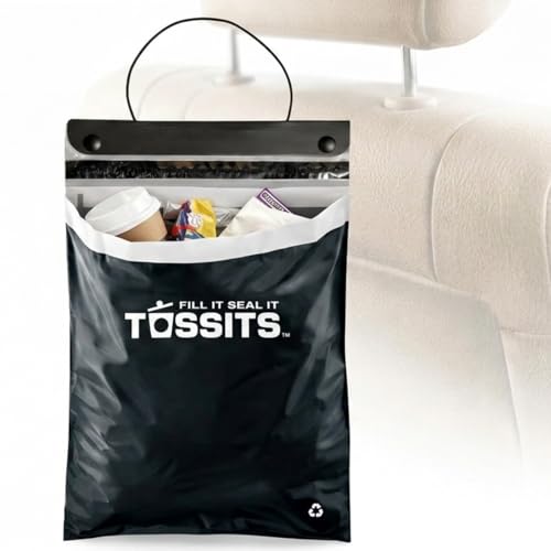 Tossits Recycled Disposable Car Trash Bags Leakproof Smell Proof Hanging Garbage Bags for Car Truck SUV RV & Vehicle Black 7 Count Disposable Automotive Trash Bags