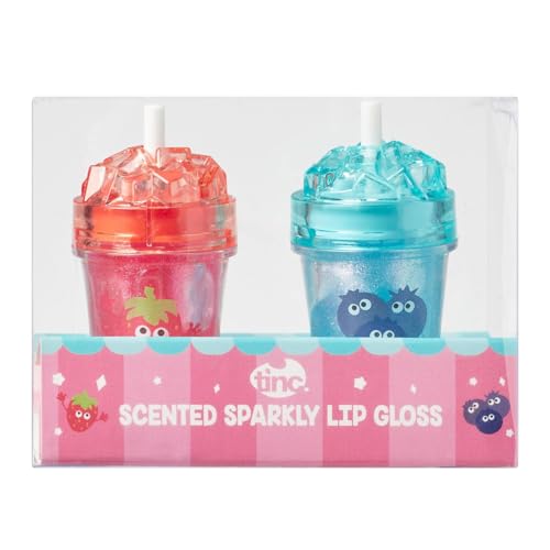 Tinc - Duo Glänzender Lippen-Glosse mit Duft - Funkelnder Glanz in Erdbeer- und Blaubeerdüften - Glitzer-Make-up für Kinder - Glamouröser und Eleganter - Mehrfarbig - 2er Set