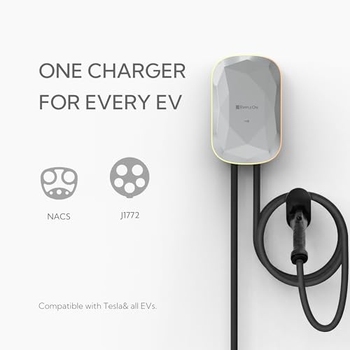 Image of RIPPLEON Level 2 EV Charger - Dual Plug Type Universal Wall Connector Nema Plug-in - Compatible for All North American EVs - 40Amps 240V Tesla Wall Charger, UL, FCC Certified Mist Silver