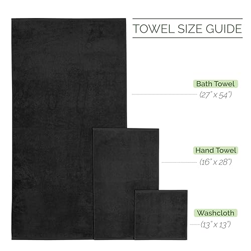 Image of Elegant Comfort 4 Lines Viscose Stripe 6-Piece Premium Towel Set - 100% Turkish Cotton High Absorbent Luxury Bathroom Towels - Includes 2 Washcloths, 2 Hand Towels and 2 Bath Towels Set, Black