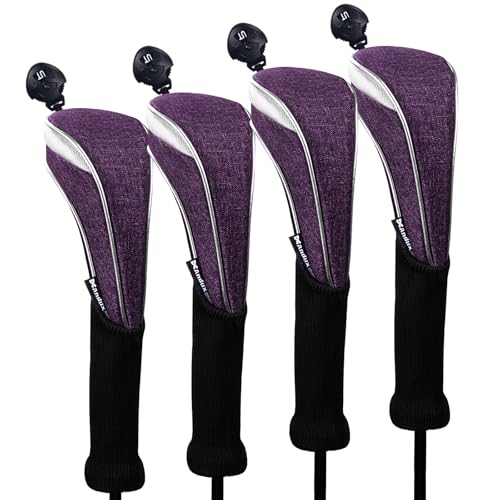 Andux 4Pack Nylon Long Neck Golf Hybrid Club Head Covers Black/Fuchsia