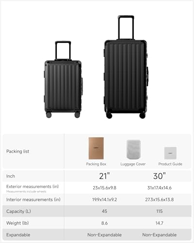 Image of LUGGEX 2-Piece Zipperless Luggage Set, 21 /30 Inch, Jet Black