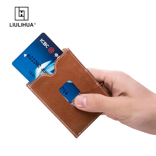 Image of LLH Leather Trifold Wallet - RFID Blocking with Stainless Steel Locking Clip Wallet, Minimalist Front Pocket RFID Blocking Credit Card Holder (Brown)