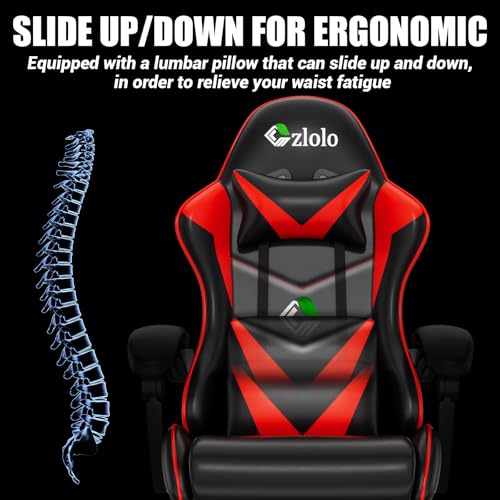 Image of Czlolo Gaming Chair with Footrest Racing Style Lumbar Support Massager Video Game Chair with Metal Legs, High Back Reclining Gamer Chair with Headrest, 360 Swivel Office Computer Desk Chair (Red)