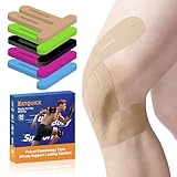 PreCut Kinesiology Tape for Knees, 24PCS Waterproof KTQUICK Knee Tape for Knee Pain Relief Pre Cut, Original Cotton Athletic Knee Tape, Waterproof & Hypoallergenic Latex-Free for Sports(Beige)