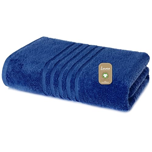 Lavea® Saunatuch XXL 80 x 220 cm, Bali Saunahandtuch Damen und Herren, extra großes Badetuch aus Baumwolle, Handtuch Sauna Baden Duschen, 100% GOTS Bio-Baumwolle, Premium Frottier, Navyblau