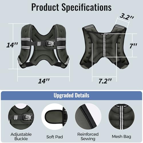 Image of Zeerun Weighted Vest, 6lb /8lb /10lb /12lb /15lb /18lb /20lb /24lb /30lb for Men Women, Reflective Stripe Adjustable Buckle, Comfortable Durable Rucking Vest for Walking Running Strength Training