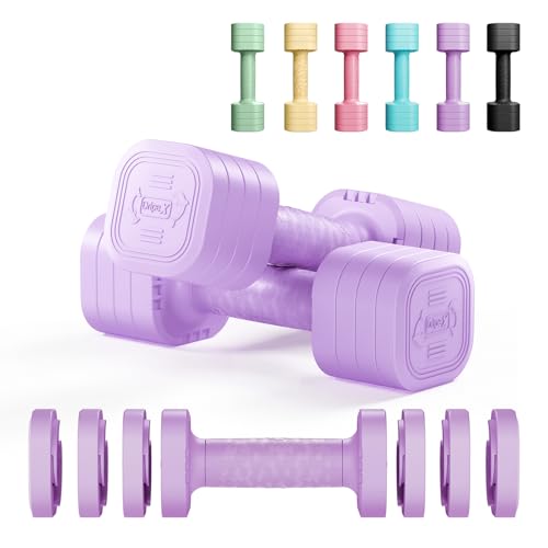 Dripex Mancuernas Ajustables de 2,5 kg/5 kg/10 kg, Juego de Pesas con Mango Antideslizante para Mujeres Hombres Pesas Ajustables para Musculación y Fitness Gimnasio en Casa (2,5 kg x 2   Moradas)