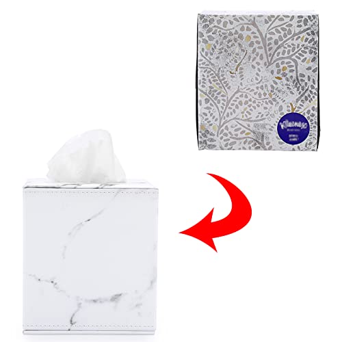 Sumnacon Square Leather Tissue Box Cover - Stylish Cube Tissue Box Holder With Magnetic Bottom, Decorative Pu Tissue Box For Vanity Dresser Night Stand Table Countertop Home Office Car, Marble White #TOP6