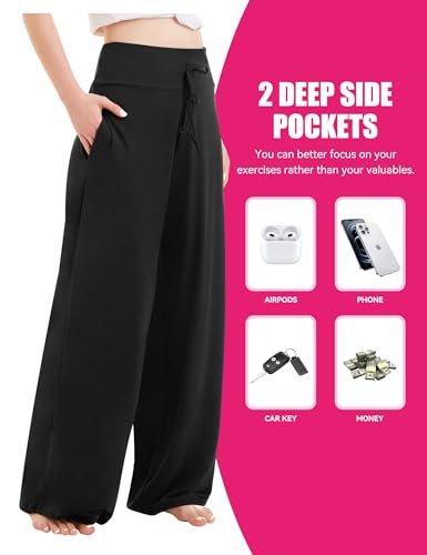 1/3 Pack Wide Leg Yoga Pants for Women, Comfy Lounge Pajama Sweatpants Loose Causal Palazzo with Pockets