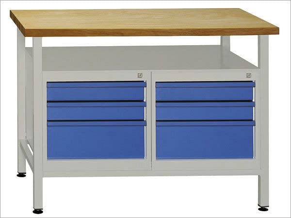 ADB 41930 - Banco da lavoro, 6 cassetti, grigio/azzurro, 1200 x 600 x 840 mm
