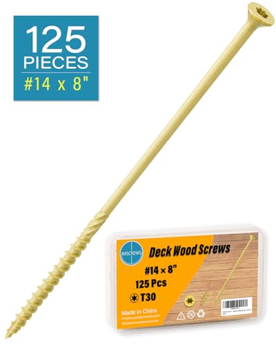 Image of IMSCREWS #14 x 8 Inch Exterior Wood Screws, 1000Hr Salt Spray Rust Resistant Deck Screws, T30 Star Drive, Type 17 Point, Knurled Shank, Heavy Duty Timber Screws, 125 Pack (No Bit)