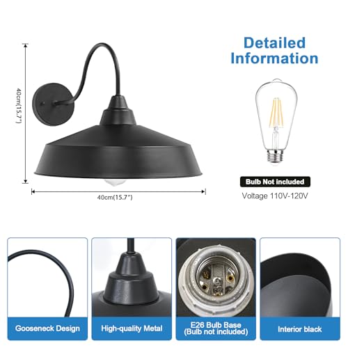 Outdoor Barn Light Farmhouse Gooseneck Light for Porch Entryway Garage Hallway, Exterior Wall Mount Lighting Fixture Classic Outside Wall Sconce Black Outside Wall Lantern