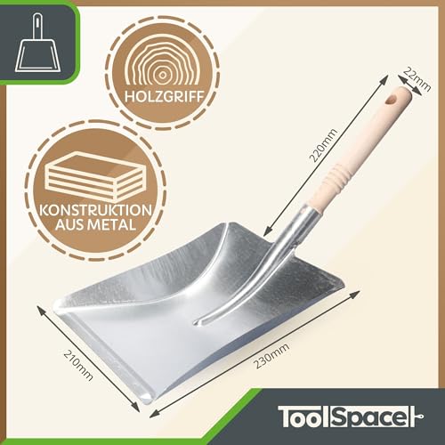 ToolSpace Handschaufel Kehrblech Metall Kehrschaufel mit Holzstiel Eisenschaufel Ofenschaufel Dustpan Edelstahl Müllschaufel Metallschippe Ascheschaufel Garten Kamin Müllschippe Kaminschaufel