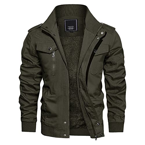 Image of CRYSULLY Men's Winter Casual Thicken Multi-Pocket Field Jacket Outwear Fleece Cargo Jackets Coat