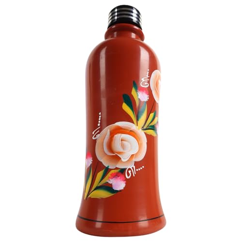 Image of KSI Organic Clay Water Bottle 1L Terracotta Drinking Bottle with Lid, Handmade Earthen Water Storage Bottle, Naturally Cooling Mud Bottle for Home Kitchen Dining