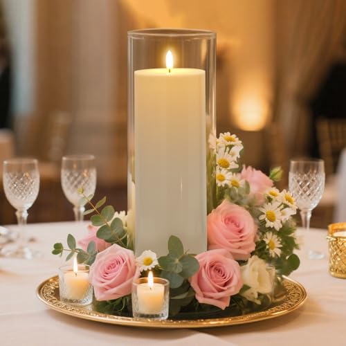 Image of Raycare 2Pcs 4'' X 12'' Large Waterproof Outdoor Flameless Candle, Battery Operated LED Candles with Remote Control and Timer, Electric Fake Plastic Pillar Candles, Ivory
