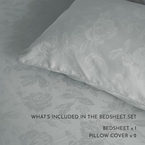 Image of Blue Dahlia 100% Cotton, King Size /Double, Bedsheet (108 inch x 108 inch) + 2 Pillow Covers, 300TC Premium Bedsheet, Jacquard Rose Pattern - Light Grey